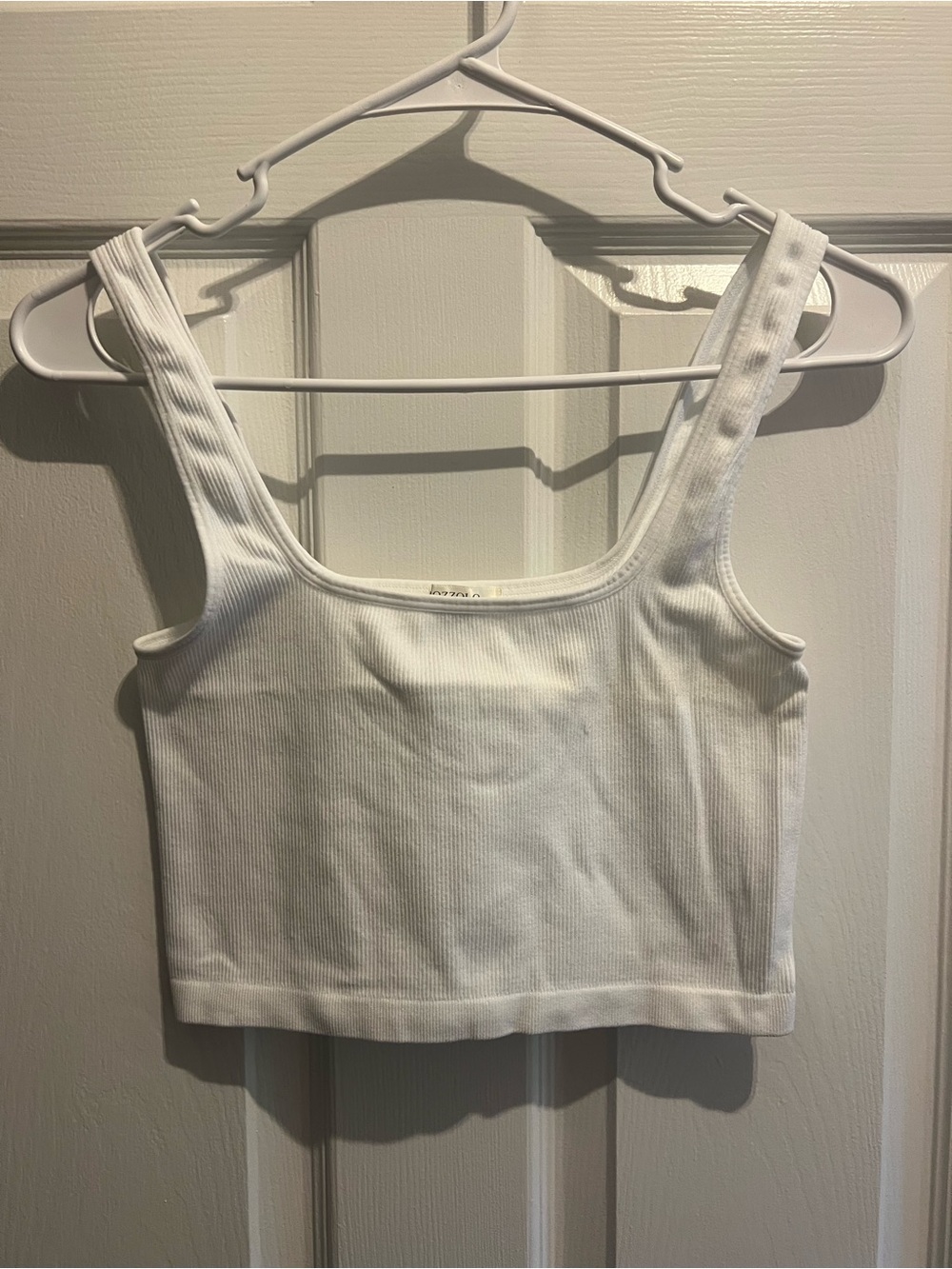 Bozzolo White Ribbed Square-Neck Crop Top
